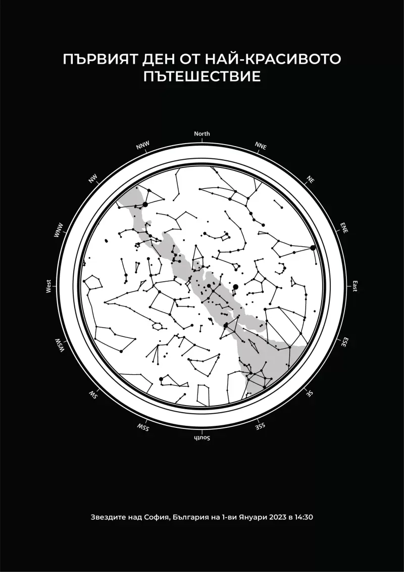 Черна с бял компас