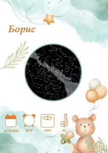Звездна карта за момченце зелени облаци